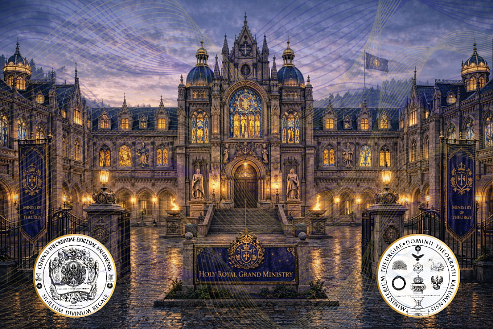 The image hereunto designated is hereby adopted and proclaimed as the Official Portrait of the Grand Ministry Building. • Hac imagine hic designata, ea adoptatur et proclamatur ut Imago Officialis Aedificii Magni Ministerii.